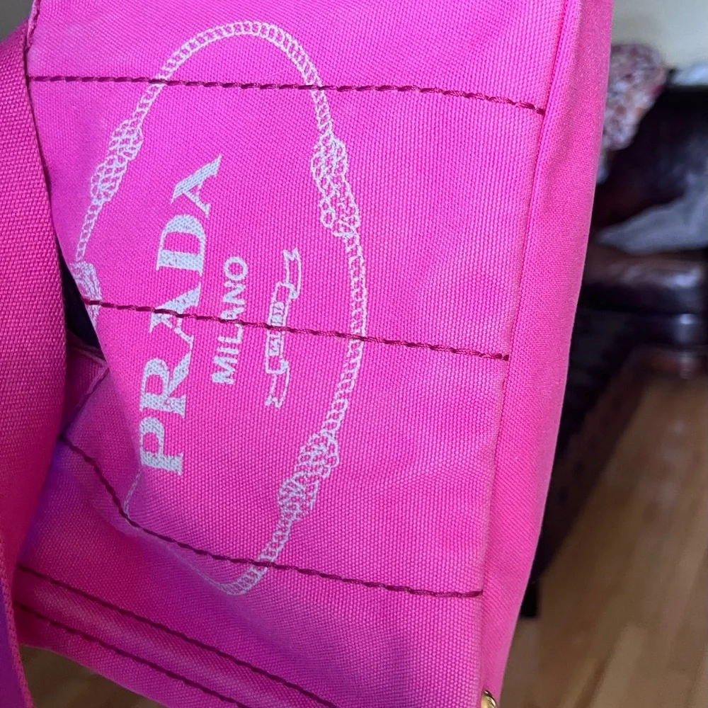 Prada Pink Canvas Canapa small Logo Tote Bag with strap
